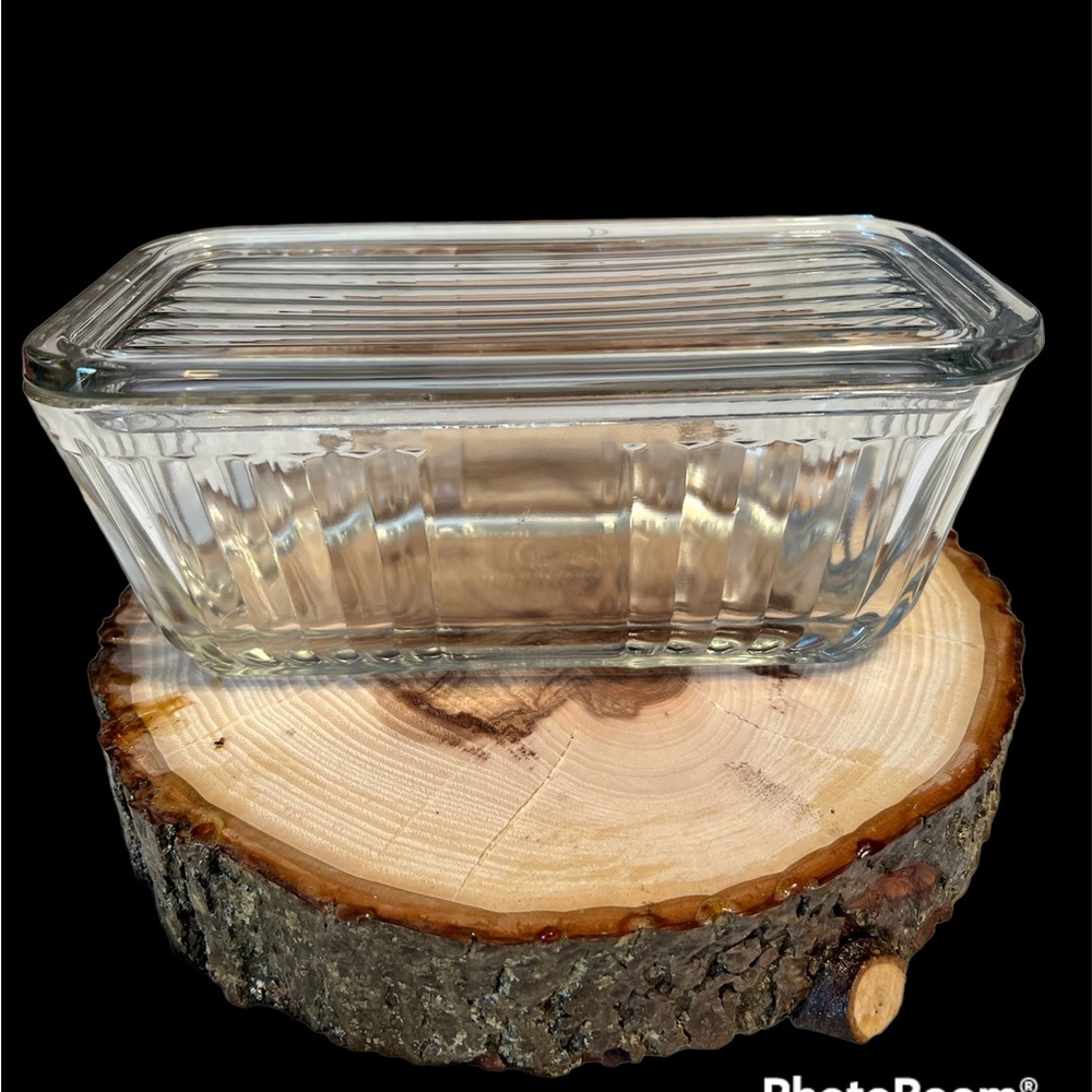 Anchor Hocking refrigerator ribbed glass dish.